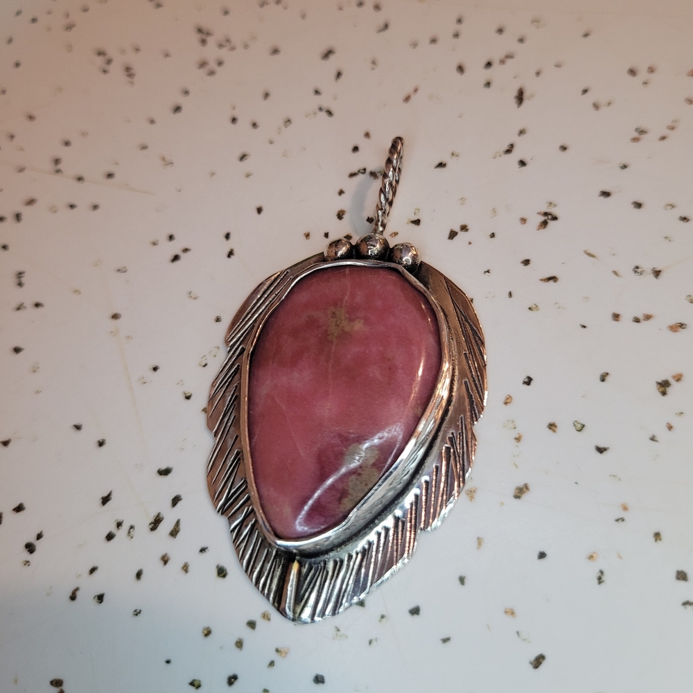 Rhodonite Southwestern Pink Feather Artisan Pendant